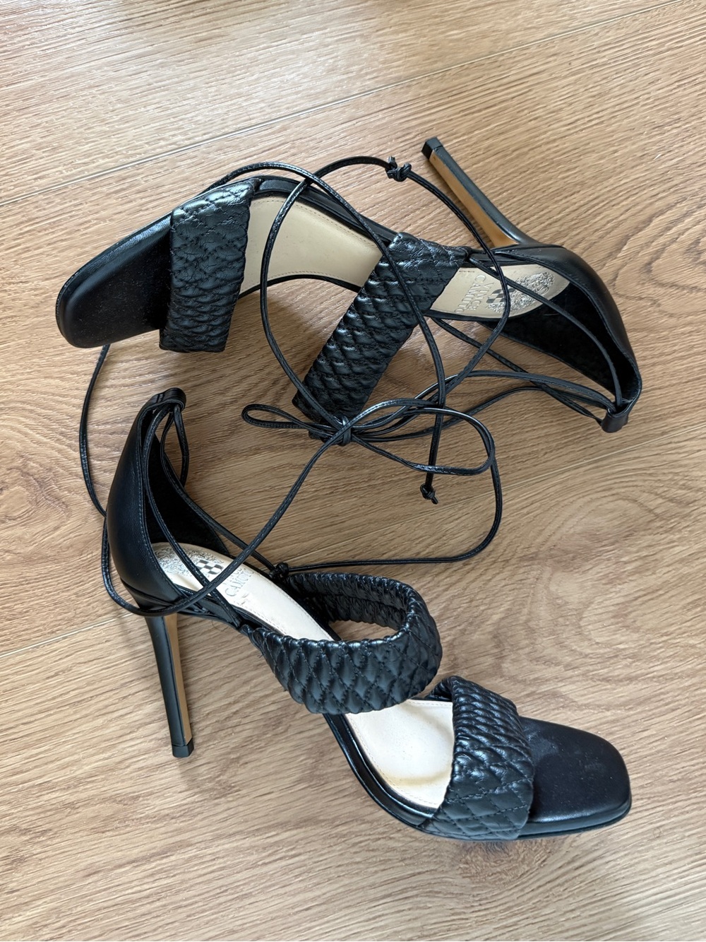 Vince Camuto Black Braided Lace-Up Stiletto Heels - Picture 3 of 5